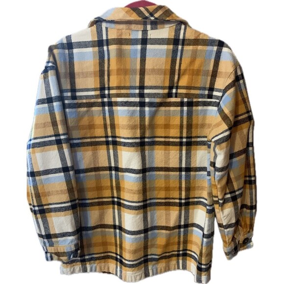 Women’s Boutique Flannel Shacket Yellow Blue Thick Pockets Button Up Jacket - Picture 3 of 5